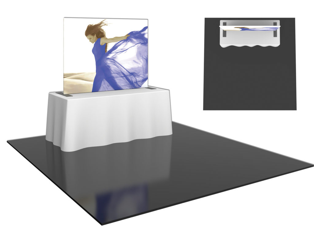 Formulate Master straight table top fabric backwall exhibit.