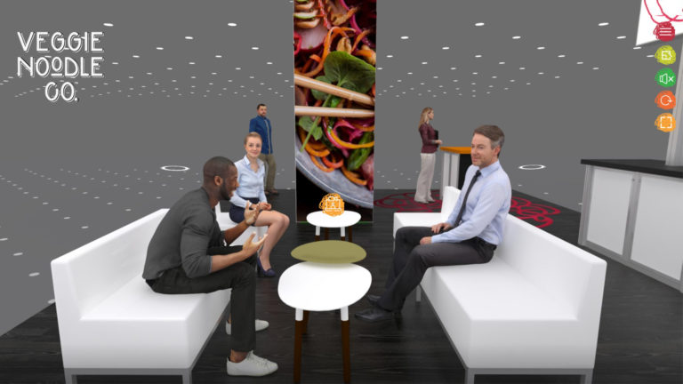 Veggie Noodle virtual exhibit casual seating view.
