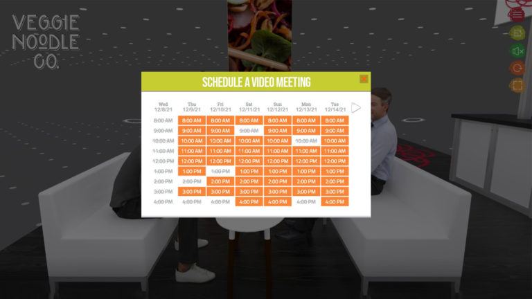 Veggie Noodle virtual exhibit online meeting scheduling.
