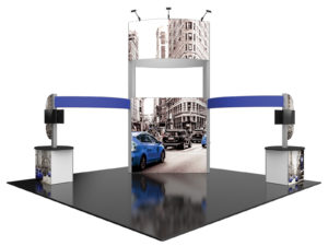 Hybrid Pro 20x20 modular island exhibit booth kit 17B front view.