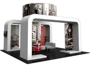 Hybrid Pro 20x20 modular island exhibit booth kit 20 corner view.